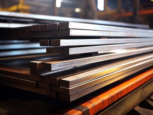 Steel bars stored in a work facility